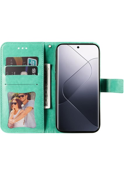 Xiaomi 14 Pro Vaka Koruyucu Cüzdan Telefon Kılıfı Pu Deri Deri Flip Kapak Yeşili (Yurt Dışından) fiyatları