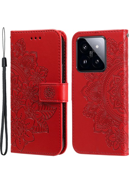 Xiaomi 14 Pro Kasası Koruyucu Cürücü Telefon Kasası Pu Deri Flıp Kapalı Kırmızı (Yurt Dışından)