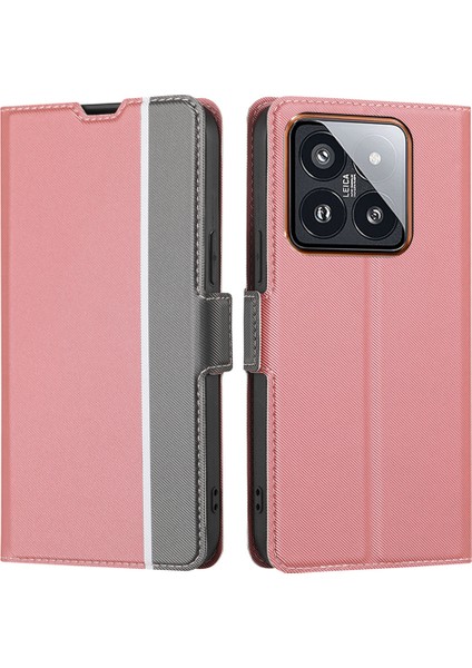 Xiaomi 14 Pro Case Pu Deri Telefon Kapağı Kart Yuvaları Pembe (Yurt Dışından)