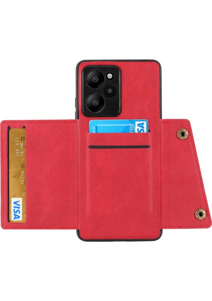 Xiaomi Için Redmi Note 12R 5g Case Pu Deri Kaplamalı Tpu Telefon Kapağı Kart Yuvaları-Kırmızı (Yurt Dışından)