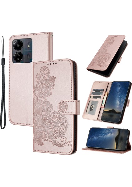 Xiaomi Redmi 13C/POCO C65 4g Case Ayçiçeği Desen Deri Deri Cüzdan Telefon Muhafızları Kapak Pembe (Yurt Dışından)