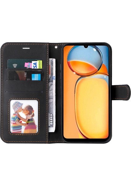 Xiaomi Redmi Için 13C 4g/poco C65 4g Telefon Kılıfı Pu Pu Deri Üç Renkli Ekleme Flip Cover-Black (Yurt Dışından) fiyatları