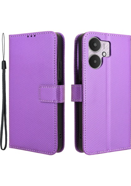 Xiaomi Redmi 13C 5G/13R 5g/poco M6 5g Cüzdan Kılıfı Deri Deri Folio Şok Geçirmez Telefon Kapak Morası (Yurt Dışından)