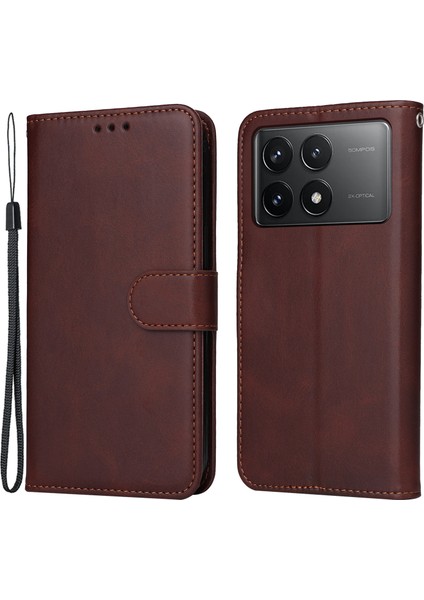 Xiaomi Için Redmi K70 Pro 5G/K70 5g Kasa Deri Kapak Cüzdan Stand Telefon Kabuğu Strap-Brown (Yurt Dışından)