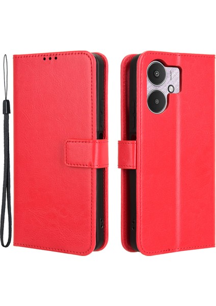 Xiaomi Redmi Için 13C 5G/13R 5g/poco M6 5g Cüzdan Kılıf Pu Deri Çılgın At Dokusu Flip Telefon Kapak-Kırmızı (Yurt Dışından)