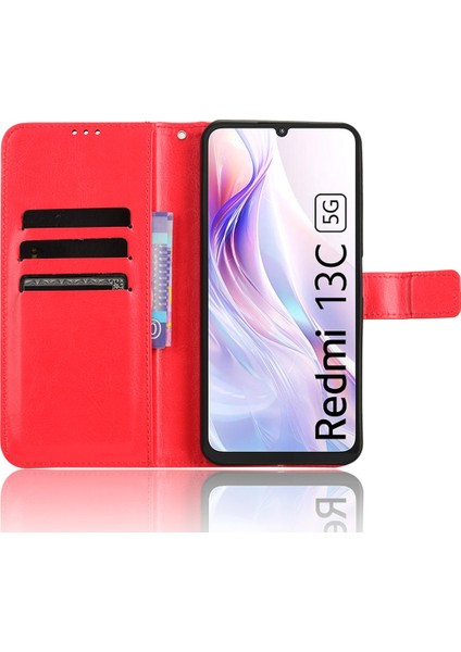 Xiaomi Redmi Için 13C 5G/13R 5g/poco M6 5g Cüzdan Kılıf Pu Deri Çılgın At Dokusu Flip Telefon Kapak-Kırmızı (Yurt Dışından) fiyatları