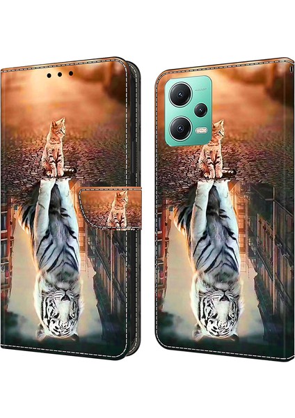 Xiaomi Redmi Için Note 12 5g (Global)/(Çin)/(Hindistan)/poco X5 5g Durek Deri Flip Telefon Kapak Kedisi ve Kaplan (Yurt Dışından)