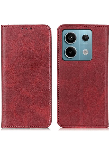 Xiaomi Için Redmi Note 13 Pro 5g Cep Telefon Kılıfı Bölünmüş Deri Cüzdan Anti-Güz Kapak Kırmızısı (Yurt Dışından)