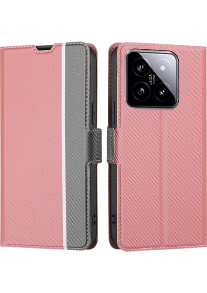 Xiaomi Için 14 Case Twill Doku Kartı Tutucu Deri Telefon Kapak Pembe (Yurt Dışından)