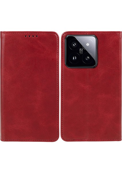 Xiaomi Için 14 Pro Case Deri Buzağı Dokusu Süper Mıknatıs Kapanış Kırmızılı Telefon Koruma Kapağı (Yurt Dışından)