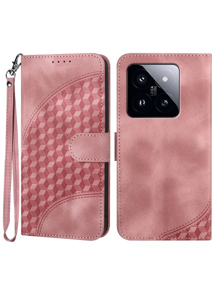 Xiaomi 14 Pro Case Fil Head Strap-Pink ile Baskılı Pu Deri Kapağı (Yurt Dışından)