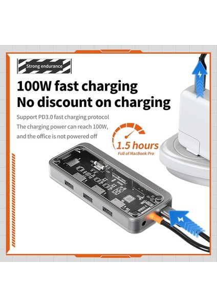 10IN1 Type-C To Usb3.0 + Usb2.0 *2 + Type-C Pd + 3.5mm + HDMI + VGA + Sd + Tf + Ethernet Çoğalt