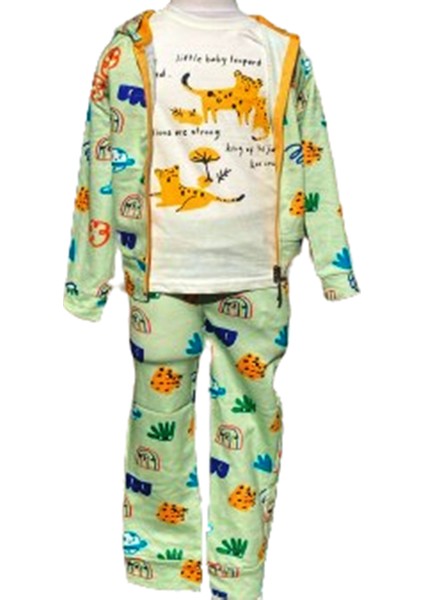 Erkek Çocuk Leopard Pijama Takımı (3'lü) 4-5 Yaş Desenli