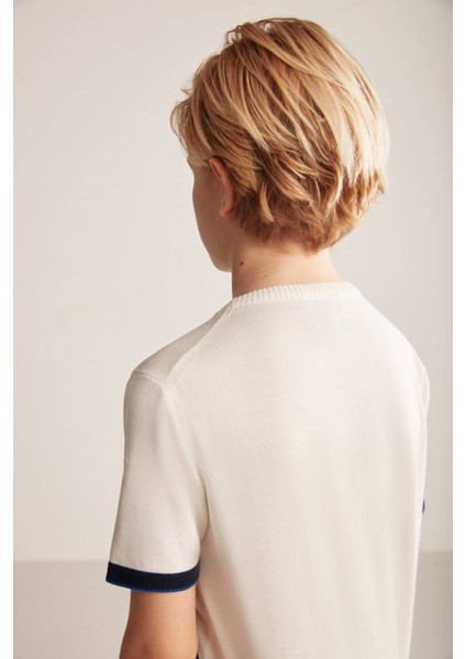 Baklava Desenli Mavi-Beyaz Giza Pamuk Çocuk Triko T-Shirt modelleri