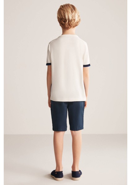 Baklava Desenli Mavi-Beyaz Giza Pamuk Çocuk Triko T-Shirt indirimleri