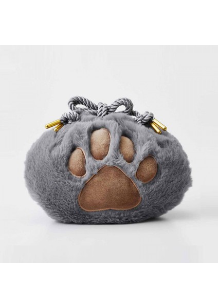 Koyu Gri Japon Sevimli Kedi Pençesi Saklama Çantası Yaratıcı Ipli Kozmetik Saklama Çantası Peluş Işın Ağız Taşınabilir Kozmetik Çantası 18 Cm * 24 Cm (Yurt Dışından)