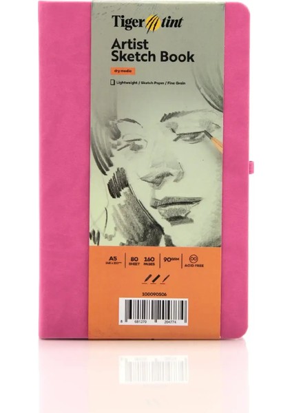 Sketchbook Sert Kapaklı Eskiz Defteri 90 gr A5 80 Yaprak Pembe