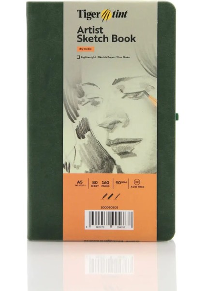 Sketchbook Sert Kapaklı Eskiz Defteri 90 gr A5 80 Yaprak Yeşil