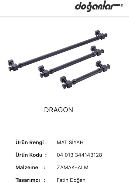 Doğanlar Dragon 320 mm Mobilya Kulp Mat Siyah modelleri