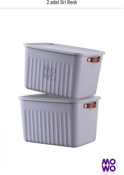 Mowo Home Storage Box Gri 2 Adet 15 Lt Çok Amaçlı Düzenleyici Kapaklı Kutu, Dekoratif Saklama Kutusu, Organizer