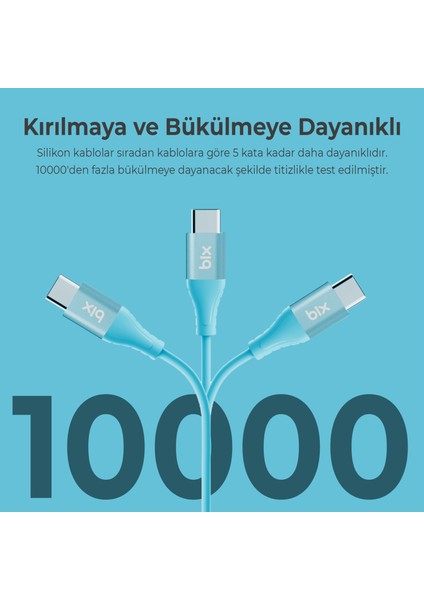 BXSC1CC 60W Type-C To Type-C Silikon Şarj ve Data Kablosu 1.2 Metre