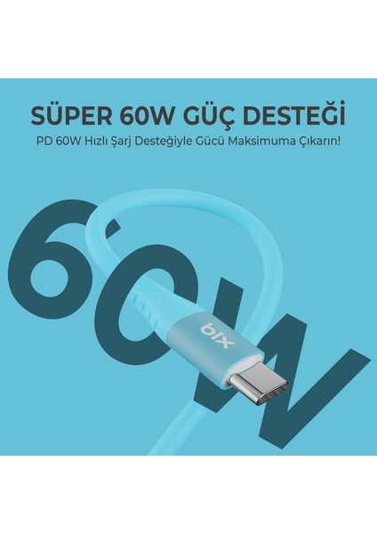 BXSC1CC 60W Type-C To Type-C Silikon Şarj ve Data Kablosu 1.2 Metre