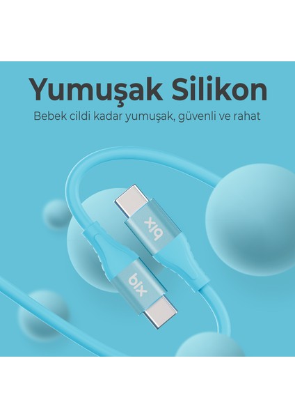 BXSC1CC 60W Type-C To Type-C Silikon Şarj ve Data Kablosu 1.2 Metre