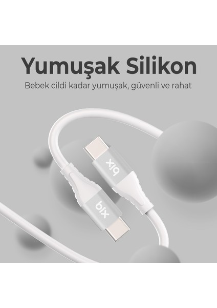 BXSC1CC 60W Type-C To Type-C Silikon Şarj ve Data Kablosu 1.2 Metre