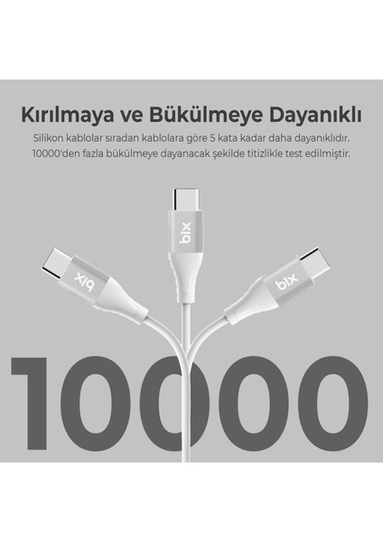 BXSC1CC 60W Type-C To Type-C Silikon Şarj ve Data Kablosu 1.2 Metre