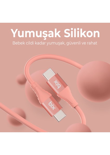 BXSC1CC 60W Type-C To Type-C Silikon Şarj ve Data Kablosu 1.2 Metre