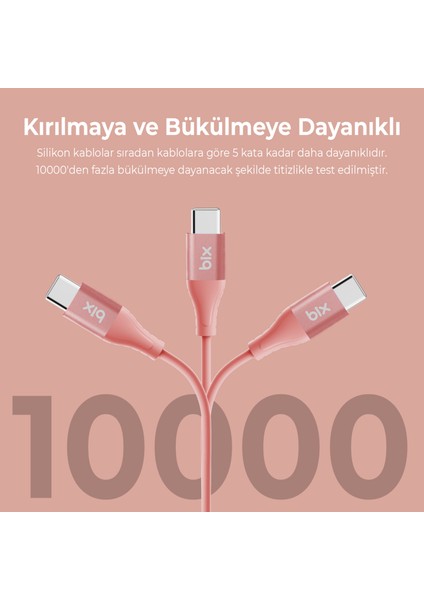 BXSC1CC 60W Type-C To Type-C Silikon Şarj ve Data Kablosu 1.2 Metre