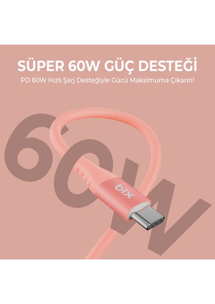 BXSC1CC 60W Type-C To Type-C Silikon Şarj ve Data Kablosu 1.2 Metre