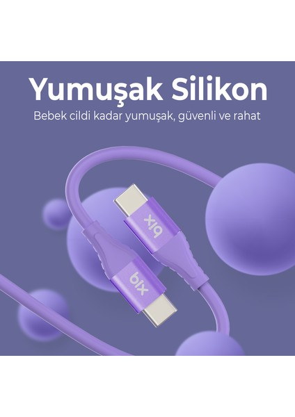 BXSC1CC 60W Type-C To Type-C Silikon Şarj ve Data Kablosu 1.2 Metre
