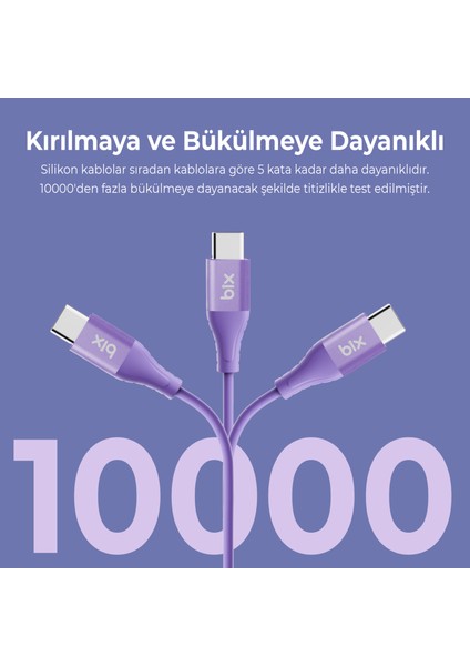 BXSC1CC 60W Type-C To Type-C Silikon Şarj ve Data Kablosu 1.2 Metre