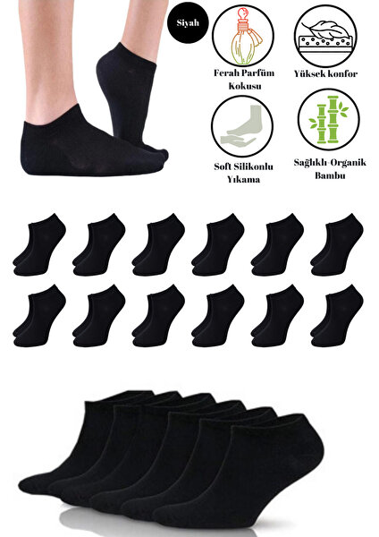 Premium Natural Socks Erkek-Bayan Bambu Siyah Patik Çorap 12'Li(Soft Yıkama)(Parfümlü)(Imalattan)