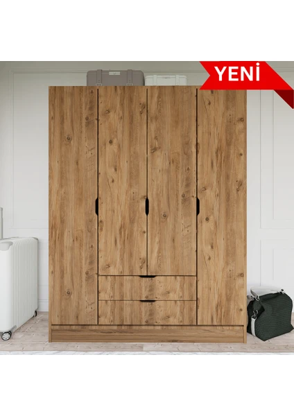 Atlas 140 cm Çam 4 Kapılı 2 Çekmeceli Gardırop