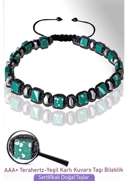 Sertifikalı Küp Model Yeşil Karlı Kuvars Taşı Bileklik - Ayarlamalı