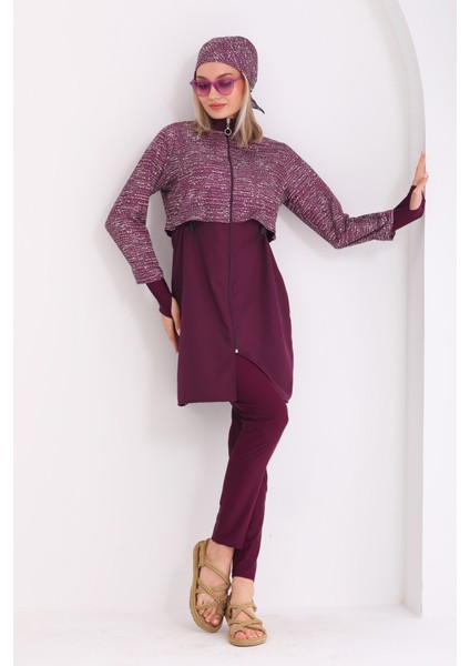 Tam Kapalı Tesettür Mayo Pera 2322 Nokta Mor