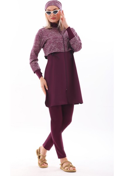 Tam Kapalı Tesettür Mayo Pera 2322 Nokta Mor fiyatları