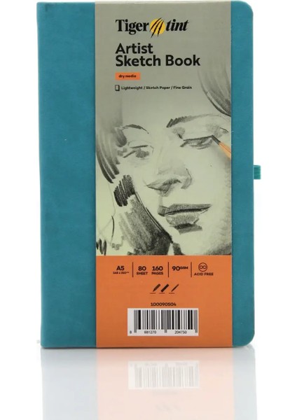 Sketchbook Sert Kapaklı Eskiz Defteri 90 gr A5 80 Yaprak Turkuaz