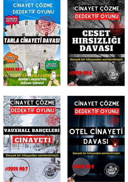 8'li Paket Cinayet Çözme - Ekonomik Paket Dedektif Oyunu - Çözülmeyen Davalar - Katil Kim Oyunu