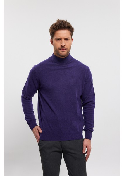 Erkek Yünlü Normal Kalıp Yarım Balıkçı Boğazlı Yaka Triko Kazak