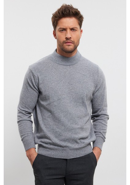 Erkek Yünlü Normal Kalıp Yarım Balıkçı Boğazlı Yaka Triko Kazak