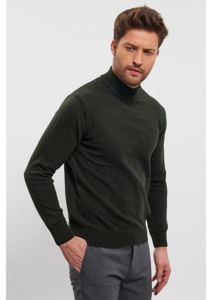 Erkek Yünlü Normal Kalıp Yarım Balıkçı Boğazlı Yaka Triko Kazak