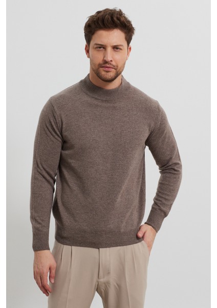Erkek Yünlü Normal Kalıp Yarım Balıkçı Boğazlı Yaka Triko Kazak