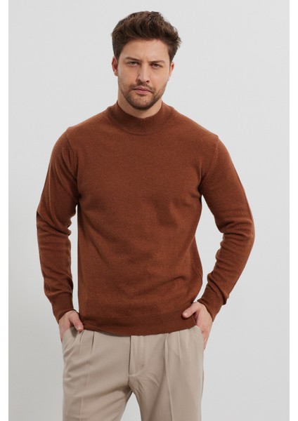 Erkek Yünlü Normal Kalıp Yarım Balıkçı Boğazlı Yaka Triko Kazak