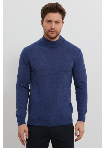 Erkek Yünlü Normal Kalıp Yarım Balıkçı Boğazlı Yaka Triko Kazak