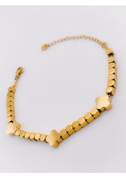 Çelik Bileklik Çelik Boncuklu Yonca Bileklik