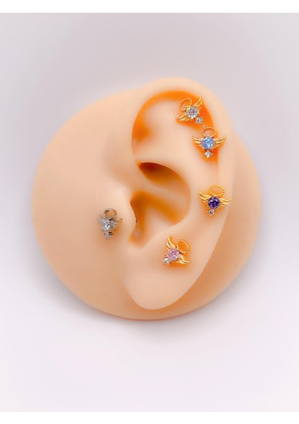 Cerrahi Çelik Piercing Zirkon Taşlı Melek Figürlü Kıkırdak Helix Tragus PIERCING(1ADET)