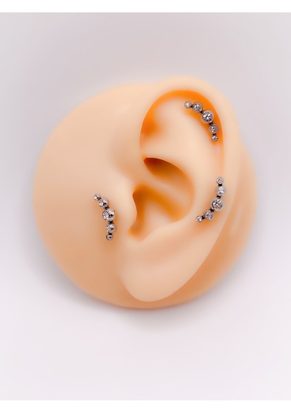 Cerrahi Çelik Piercing Zirkon Taşlı 5 Topçuklu Yay Kıkırdak Helix Tragus PIERCING(1ADET)